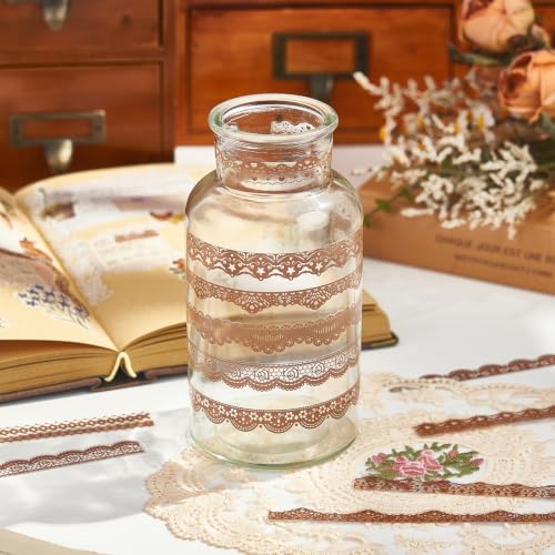 200 Pcs Vintage Brown & White Lace Border Stickers for Scrapbook - style: Brown&White