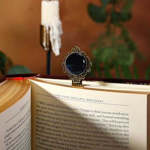 1Pcs Vintage Black Onyx Bookmark with Natural Crystal Stone - Fantasy Brass Metal Black Obsidian Bookmarks for Reading Women, Men, Book Lovers, Girls and Teachers Book Marks(Black Onyx) - color: Black Onyx