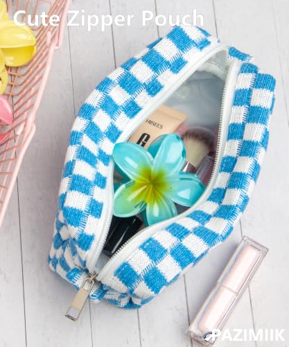 Checkered Makeup Bag for Purse, Small Travel Cosmetic Pouch,Sky Blue - color: Sky Blue