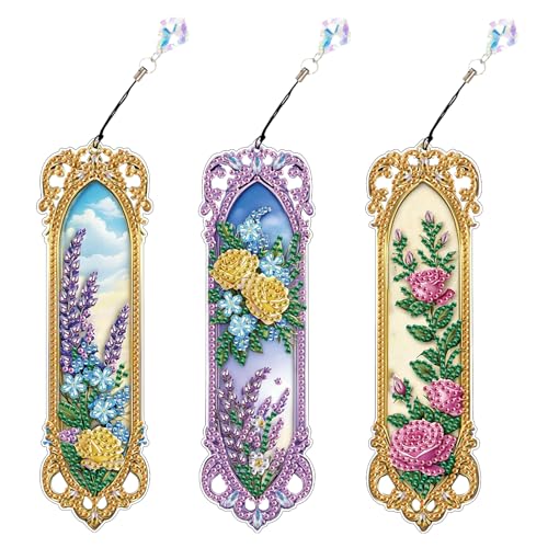 Tontut 3pcs Diamond Art Painting Kit Bookmarks, Mirror Mandala Beautiful General DIY Bookmarks, Lightweight and Durable for Reading Lovers - color: mirrors
