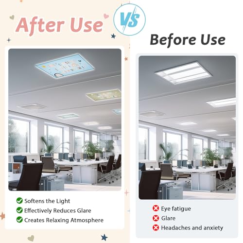 Wiooffen 6 Pcs Fluorescent Light Covers with 60 Magnets Decorative for Classroom Ceiling Light 4 x 2 Feet Magnetic Light Covers Filter Easy Install for Office Hospitals & Home (Boho Motivational) - color: Boho Motivational