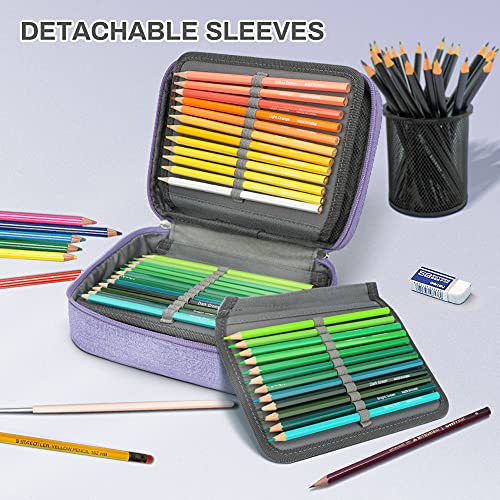 Number-one Large Capacity Pencil Case, 72 Slots Colored Pencil Pouch Bag Portable Pencil Holder Stationery Organizer with Compartments for Office and Travel, Purple - color: Pueple