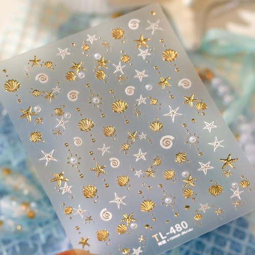 5D Embossed Under The Sea Stickers for Nail Art Jelly Fish Self-Adhesive Nail Art Decals for Women Nail Supplies Art Design Stickers (TL-480) - style: TL-480
