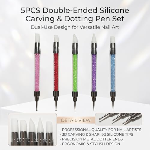 Nail Art Silicone Sculpting Pen and Dotting Pen Dual-ended Pen Kit 5 Pcs for Nail Salon or Home Nail design - color: M-5pcs