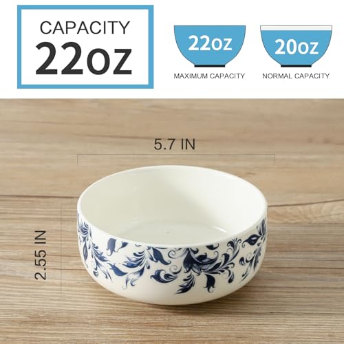 Blue Ceramic Bowl Large Cereal Bowls Set of 4 with Japanese Floral Pattern - color: 4PC white and blue 5