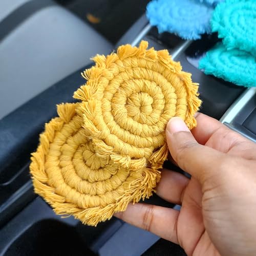 Cotton Car Coasters for Cup Holders, 2PC Car Cup Coasters, Drink Coaster Holder, Cute cupholder Coaster Accessories for Women, Macrame, Boho (Sunshine Yellow) - color: Sunshine Yellow