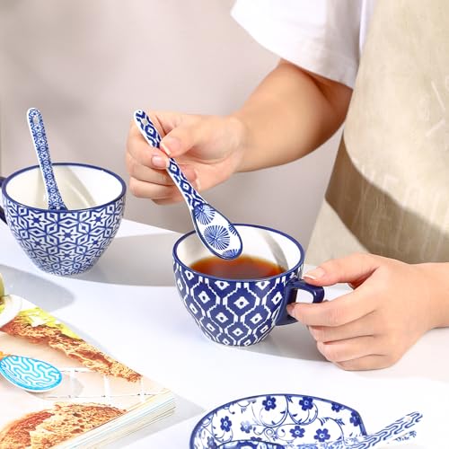 Selamica 5.2 Inch Ceramic Coffee Spoons, Set of 6, Vintage Blue - size: 5.2 Inch, style: Vintage Blue