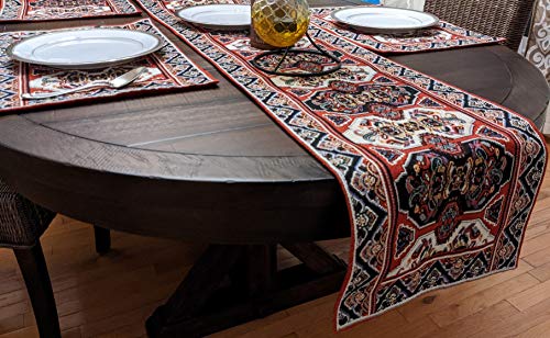 DaDa Bedding Majestic Red Kilim Rug Dining Table Placemats - Set of 4-Pieces Tapestry Cotton Kitchen Mats Royal Persian Tradtional Design - Elegant Intricate Multi-Colorful Floral Ornate - 13” x 19” - color: Majestic Red Kilim Rug
