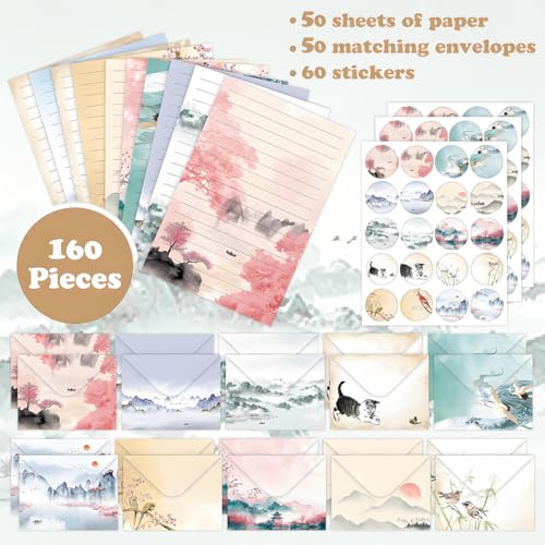 FUNCLASS 160 Pcs Ink Wash Stationery Set Letter and Envelopes - color: Ink wash