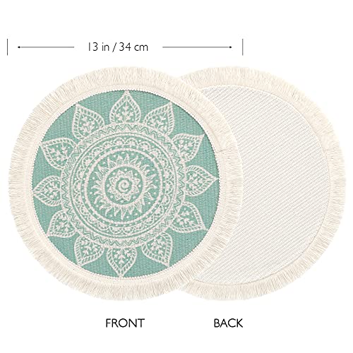 Set of 4 Round Placemats 13 Inch Cotton Woven Mandala Tassels Table Mats - color: Colorful-4pcs