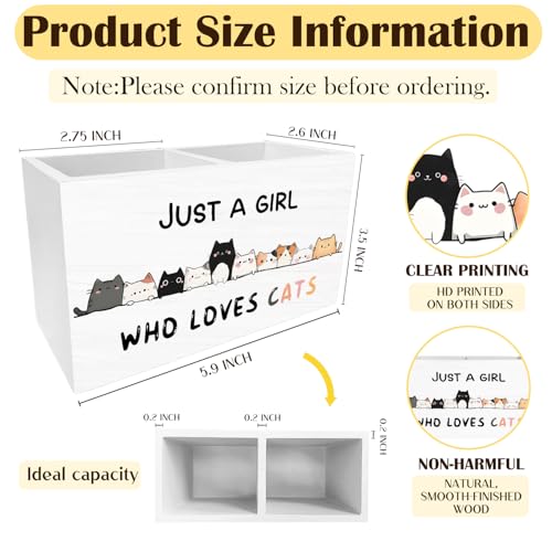 Funny Cat Pen Holder for Desk, Cat Lover Lady Mom Owner Gifts Pencil Organizer, Just a Girl Who Loves Cats Wooden Box Sign Desk Decor for Home Office Decoration - color: CAT