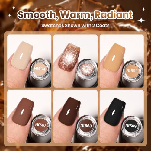 Beetles Brown Gel Nail Polish Set, 6 Colors Fall Nude Beige Black - color: A-Mixed Finishes | Amber Hush