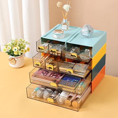 Desktop Storage Drawers, Stackable Countertop Organizer with Drawers - color: 4 Mixed Drawers, Yellow