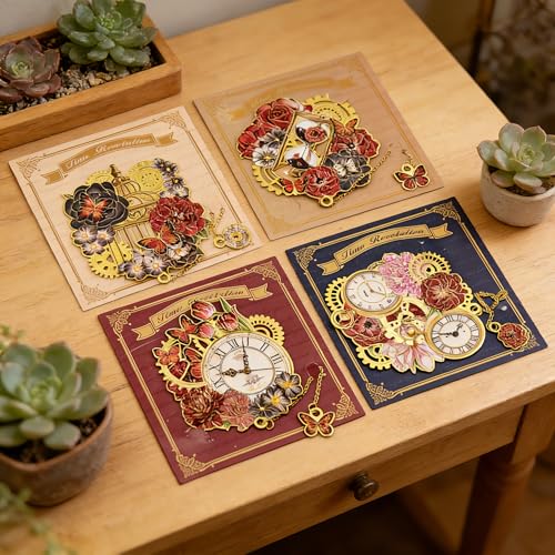 4 PCS Vintage Metal Bookmarks, Steampunk Book Mark with Clock&Flower Pendant for Book Lovers, Students, Teachers, Writers - Unique Reading Gift for Birthday, Graduation, Christmas - style: 4Pcs Rose Time