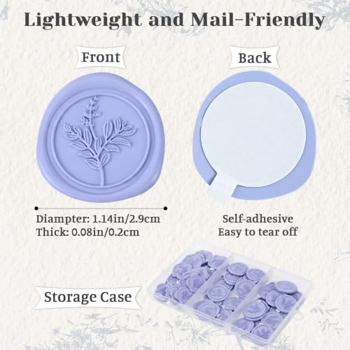 60 Pcs Wax Seal Stickers Set (3 Designs in 1 Pack) - Adhesive Backed Elegant Floral Designs for Wedding Invitation Envelope Seal Stickers Gift Wrapping (Light Purple) - color: Light Purple