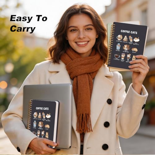 2 Pcs Funny Coffee Cat A5 Spiral Notebook Journal Cute Cats Gifts for Women - color: Multicolour 0181