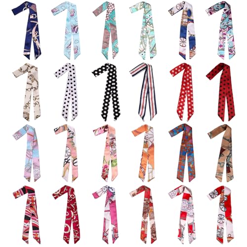 JATEBI Purse Scarf for Handbags 24 Pcs Women Head Scarf Set Narrow - color: Bright Colors Retro Mix
