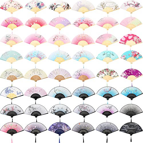 Roowest 48 Pcs Folding Hand Fans Foldable Chinese Japanese Fans for Women