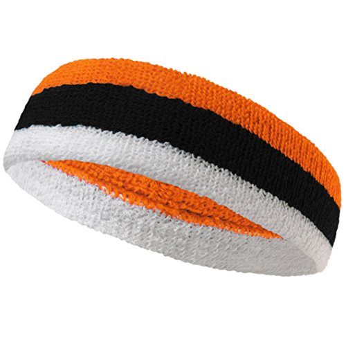 COUVER 3 Color Striped Sports Sweatband Set - color: Light Orange/Black/White