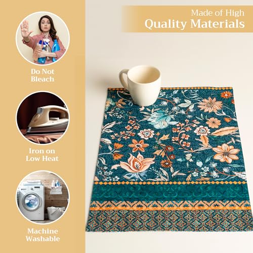 Maison d' Hermine Placemats Set of 4 Reusable 100% Cotton (13"x19") - color: 041 - Luxury Loft - Dark Teal, size: 13" X 19" (Pack of 4)
