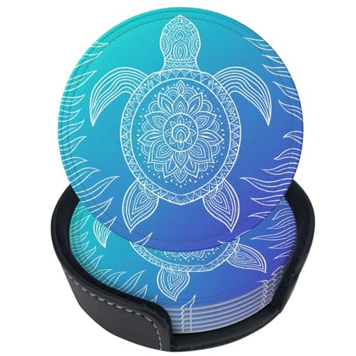6 Pcs Leather Coasters for Drinks with Holder Bubble Sea Turtle Coaster Sets Drink Table Cup Coasters for Kitchen Coffee Decor - color: Sea Turtle