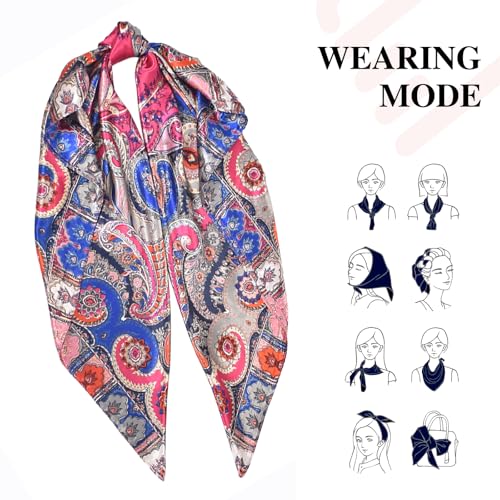 35 Inches Silk Head Scarf-Satin Hair Scarves Silk Bandana Scarf Headscarf for Women's Fashion Scarves - color: Cashews With Buddha-pink
