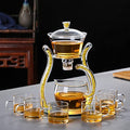 RORA Lazy Kungfu Glass Tea Set Semi Automatic Drip Rotating with Infuser Glass Teapot Set (6 cups) - color: Gold, size: teapot set