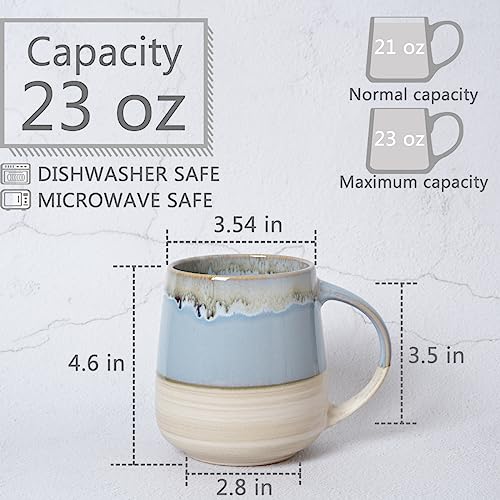Bosmarlin Extra Large Ceramic Coffee Mug, 23 Oz, Dishwasher and Microwave Safe, Oversized Big Tea Cup, Reactive Glaze (Light Blue) - color: Light Blue