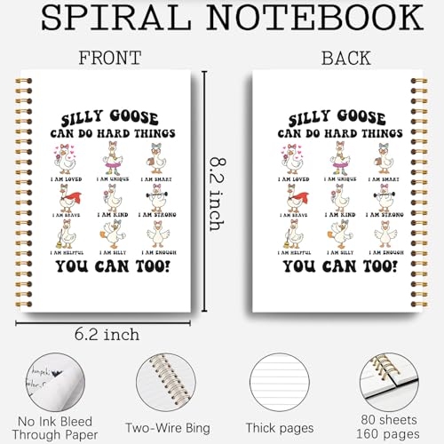 Guymn Coquette Bow Goose Inspirational Notebook, Positive Affirmation Journal for Kids Girls, Goose Can Do Hard Things Motivational Hardcover Spiral Notebooks Journals 5.5x8.3 Inch - color: Section 6