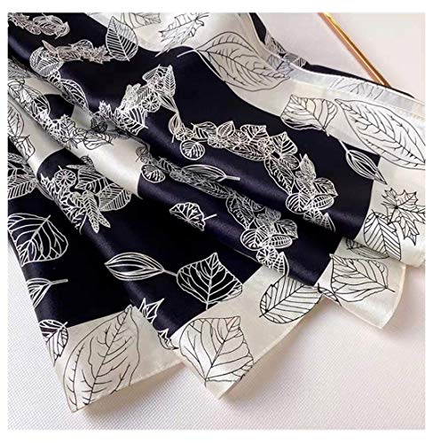 ANDANTINO 100% Mulberry Silk Scarf -Women 35" Square Hair Wraps-Gift Packed - color: Black Leaves