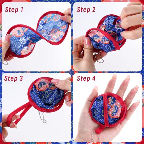 Topbuti 6 Pcs Floral Round Folding Hand Fan Japanese Foldable Fan Handheld Cooling Fans for Festival Summer Wedding Party Favors Decorations (Japanese, 8 Inch)