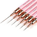 Yasterd 6pcs Pink Metal Handle Nail Art Brushes,Liner Long Striper Set - color: Pink