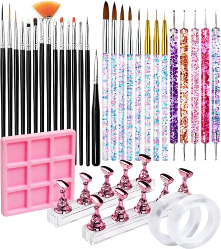 33 Pcs Nail Art Tool Kit & Nail Art Brushes Set with Nail Stands