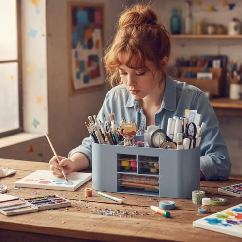 School Supplies Organizer with Drawers, Pen Holder, Blue - color: Blue, size: C