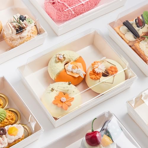 Kucoele 50 Pack 7" x 5" Paper Charcuterie Boxes with Clear Lids - color: White