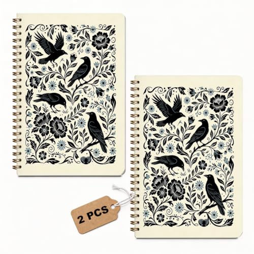 2 Pcs Gothic Crow A5 Spiral Notebook, Witch Journal Notebook for Women - color: Multicolour 0202