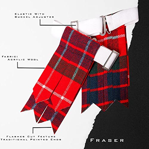Kilt Flashes for Men with Heavy Buckle Adjusters, Plain & Tartan Kilt Sock Flashes. - color: Fraser