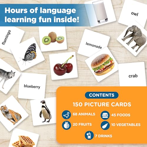 ThinkPsych Level 2 Nouns Flash Cards - 150 Picture Cards for Speech Therapy - style: Level 2 Nouns - Animals & Food (Real Photos)