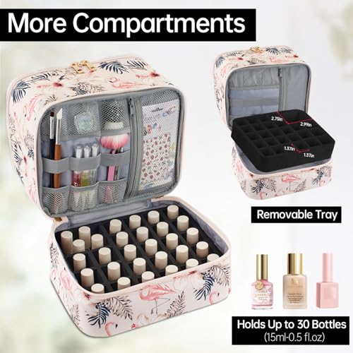 Buruis 2-Tier Nail Polish Bag, Nail Supplies Organizer, Flamingo - color: Flamingo