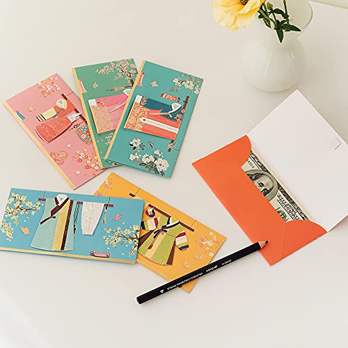 (Pack of 6) Korean Traditional Clothes - Hanbok envelope Money Gift Envelopes for New Year, Birthday, Wedding