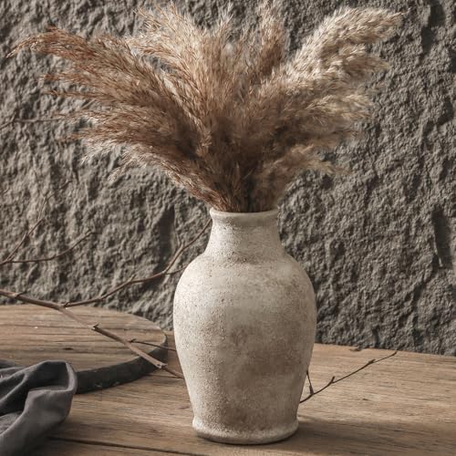 Ceramic Flower Vase 8.3（inc） Gray Rustic Farmhouse Decor Living Room Home Decor Bedroom Decorations for House Book Shelf Office Coffee Desk Dining Fireplace Floor vase