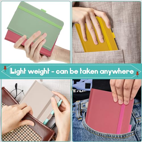 Laumoi Small Notebooks A6 Pocket Journals 3.5 x 5.5 Inch Small Leather Notebook Mini Ruled Lined Journal with Elastic Band Pen Holder Page Marker Ribbons(Morandi Colors,12 Pieces) - color: Morandi Colors