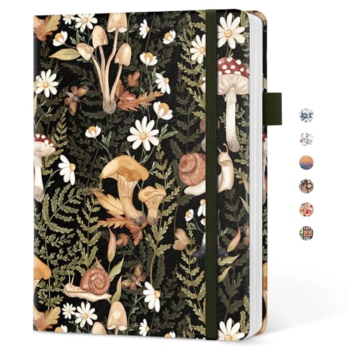 Taja Pretty Dotted Journal for Women, Aesthetic Hardcover Leather Journal - color: N-Mushroom, style: B-Dotted