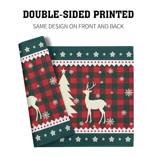 Christmas Elk Snowflakes Placemats Set of 4 for Dining Table,Xmas Reindeer Red Green Buffalo Plaid Washable Table Mats Placemats for Winter Kitchen Holiday Coffee Place Mat 18 x12 Inch - color: Christmas Reindeer
