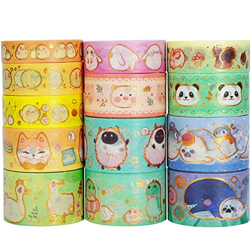 Cute Pets Washi Tape Set 13 Rolls Wide Gold Embellishment Decorative Masking Tapes for Arts, DIY Crafts, Journals, Planners, Scrapbook, Wrapping (Animal Kindergarten) - color: Animal Kindergarten