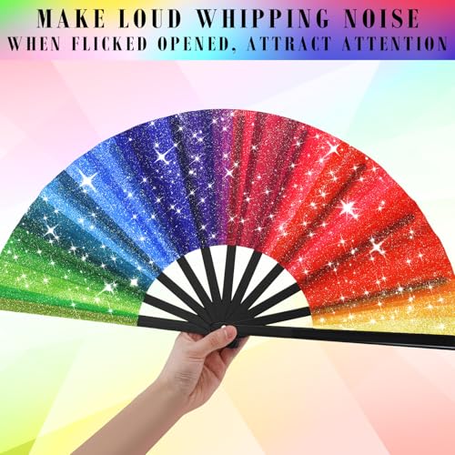 Maitys 2 Pack Foldable Fans for Rave Dancing,Rainbow,Flash Pattern - color: Rainbow, style: Flash Pattern