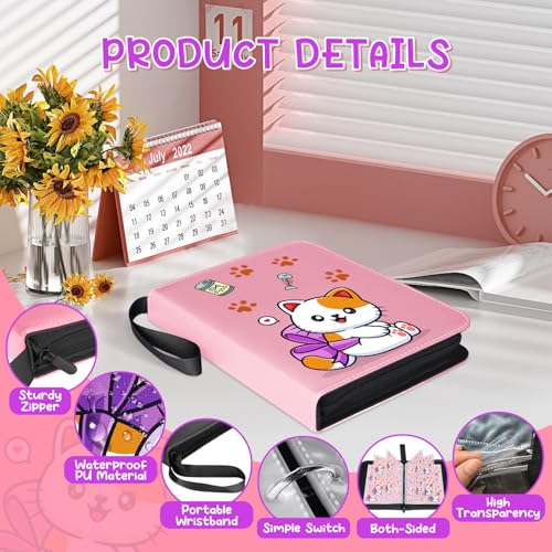 Premium 4-Pocket Trading Card Binder, 400-Card Capacity, Rose Pink - color: Rose Pink