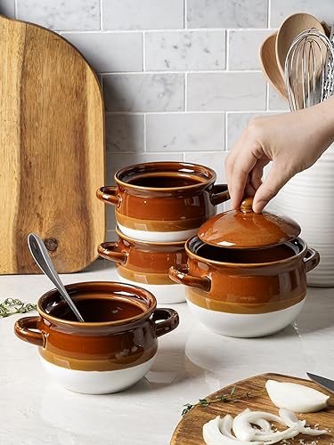 LE TAUCI French Onion Soup Bowls with Lids, Handles, 22 oz, Set of 4 - size: 22 OZ