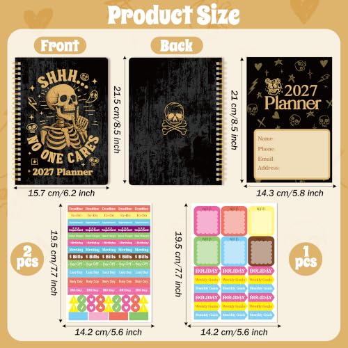 Xqumoi 2027 A5 Planner Funny Skeleton Skull Weekly and Monthly Planner Gift - color: Black Skeleton 2027, size: A5