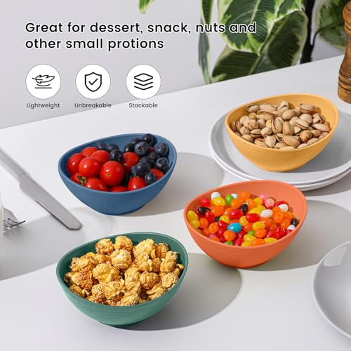 10 OZ Wheat Straw Bowls Set of 4 - Unbreakable Snack Bowls (Multi) - color: Multicolor, size: 10 Oz